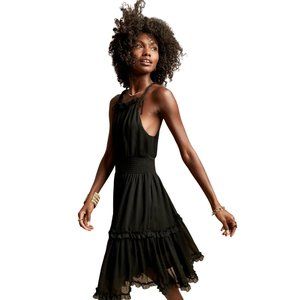 Banana Republic XXL Black Halter Neck Dress Tiered Smocked Summer Casual